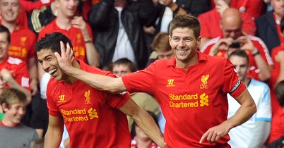 Suarez and Gerrard: Celebrations on Sunday